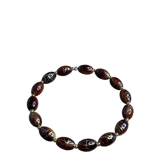 Brown Goldtone Paint Splatter Beaded Bangle Bracelet 8 inches - Picture 1 of 4